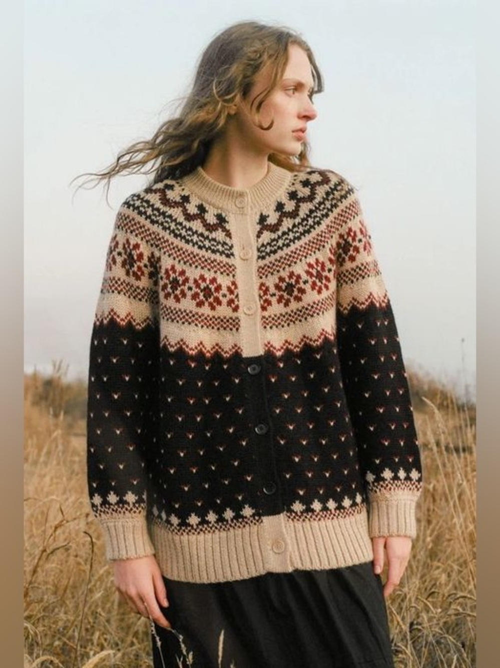 Christy Dawn • Thora Oversized Nordic Baby Alpaca Cardigan Fair Isle Noir M